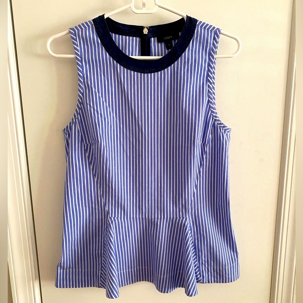 J Crew striped sleeveless peplum blouse